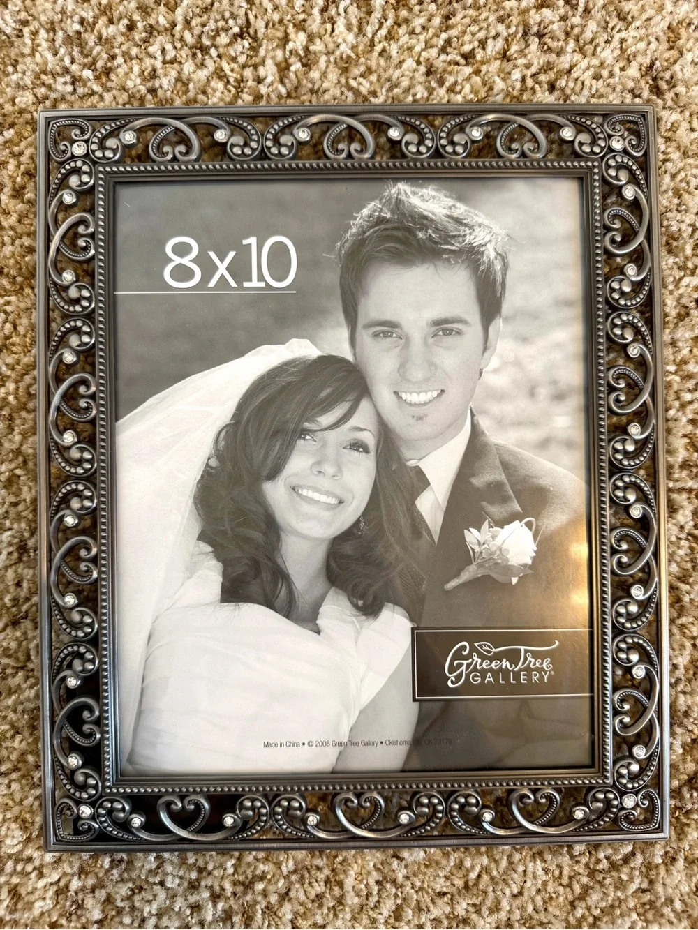 Ornate Metal Pewter Frame Rhinestone Embellished 8x10 NEW Green Tree Gallery